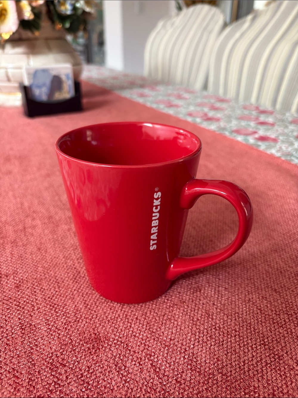 Starbucks Red Ceramic Mug with Vertical White Logo